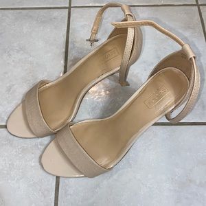 Nude Snakeskin Strap Sandal Heels - Size 6.5